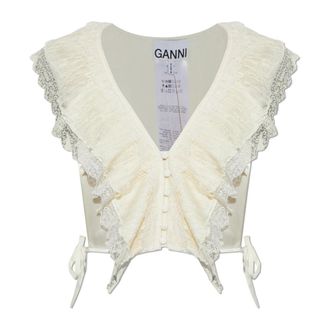 Ganni Top met kanten rand - Dames - Tops zonder mouwen - Beige - ONE Size - Polyester - Tops