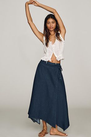 Nia Asymmetrical Denim Midi Skirt