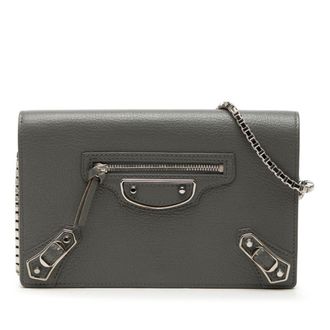 Balenciaga Gray Metallic Leather Chain/Shoulder Wallet (Pre-Owned)