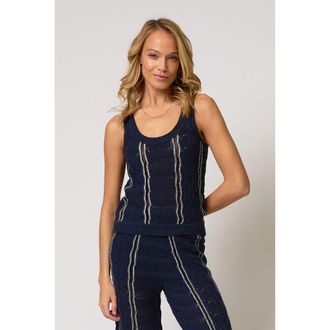 Central Park West Amber Squiggle Stitch Tank Top in Navy at Nordstrom, Size X-Small