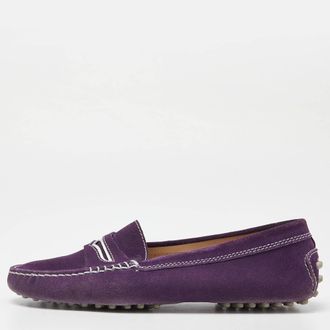 Tod's Tods Purple Suede Gommino Penny Slip On Loafers