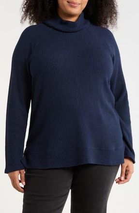 Caslon Cozy Cowl Neck Waffle Stitch Top in Navy Still at Nordstrom Rack, Size 2X