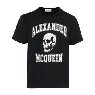 Alexander McQueen Camiseta de Algod&oacute;n con Estampado Gr&aacute;fico - Tops - Hombre - Negro - M