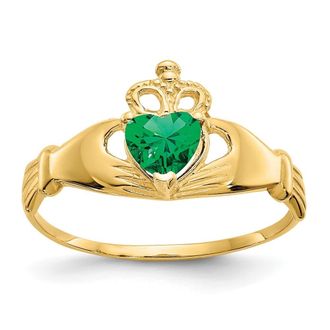 Diamond2Deal 14k Yellow Gold Green Cubic Zirconia Claddagh Heart Ring