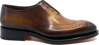 Santoni Richelieu One Cut - Heren - Nette schoenen - Beige - 41 1/2 EU - Leer - Schoenen