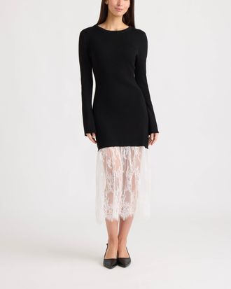 Ellen Tracy Womens Sheer Lace Hem Midi Sweater Dress