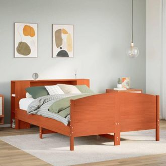 vidaXL Vidaxl - Cama Con Estanter&iacute;a Sin Colch&oacute;n Madera Maciza Marr&oacute;n 160x200 Cm