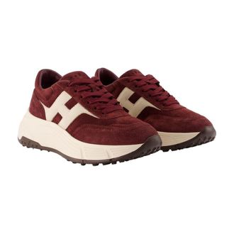 Hogan Womens H669 Allacciato H Trainers - Hogan Leather Burgundy Calfskin Shoes Sneakers