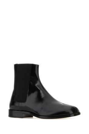 Maison Margiela Mens Black Leather Tabi Ankle Boots Stivali