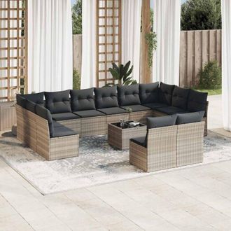 vidaXL Set Sof&aacute;s De Jard&iacute;n Con Cojines 13 Piezas Rat&aacute;n Sint&eacute;tico Gris Vidaxl