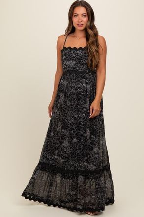Pinkblush Floral Contrast Trim Maxi Dress in Black at Nordstrom, Size Small
