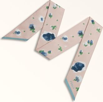 Furla Metropolis Bandeau Toni Denim Blu Twill Di Seta Con Stampa Fiori Leggeri Donna