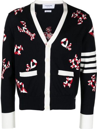 Thom Browne Gem Icons intarsia cotton cardigan - men - Cotton - 2 - Blue