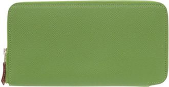 Herm&egrave;s Azap Celeste Vert Epsom Leather Silk Long Wallet (Bi-Fold) (Pre-Owned)