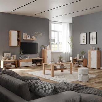 Vicco Conjunto De Sal&oacute;n Berno, Roble Dorado/blanco, Juego De 6 Piezas, Vicco