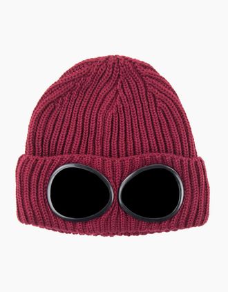 C.P. Company Mens Cp Company Extra Fine Merino Wool Winter Goggle Beanie Scooter 576 - Red - Size: OS