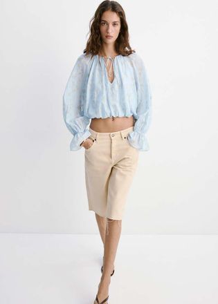 Mango Blusa crop stampa floreale blu - Donna - S - MANGO