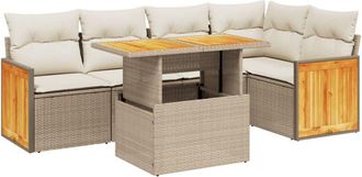 vidaXL Vidaxl - Juego De Sof&aacute;s Jard&iacute;n Con Cojines 6 Pzas Rat&aacute;n Sint&eacute;tico Beige