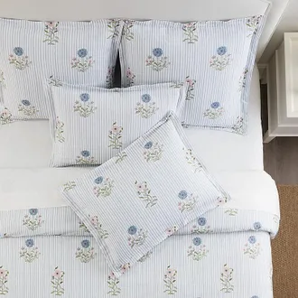 Ballard Designs Essie Floral Pinstripe Duvet Cover - Full/Queen - Ballard Designs