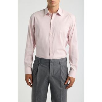 Nordstrom Trim Fit Performance Herringbone Shirt in Pink Spigato Herringbone at Nordstrom, Size 16.5