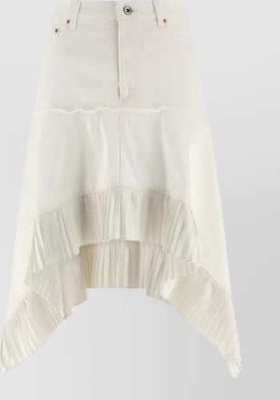 sacai paneled asymmetric pleated midi denim skirt