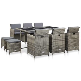 vidaXL Set De Comedor De Jard&iacute;n 11 Pzas Y Cojines Rat&aacute;n Sint&eacute;tico Gris Vidaxl