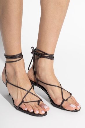 Black Suede Studio Leather Heeled Sandals Alix, Womens, Brown