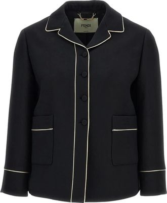 Fendi Light Jackets, female, Black, Size: XS Tailored Jacket with Pajama Collar