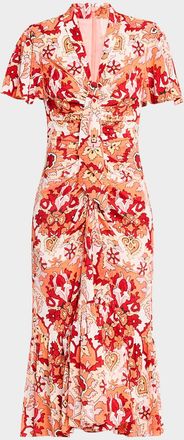 Cinq &agrave; Sept Peeta Ruched Damask Midi Dress