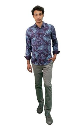 Lords of Harlech Nicoli Button-Up Shirt in Roma Floral Plum at Nordstrom, Size X-Large