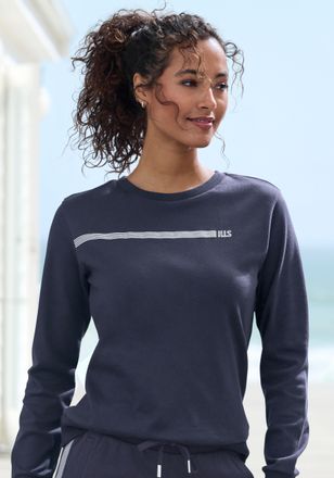H.I.S Sweatshirt H.I.S, Damen, Gr. 32/34, blau (marine), Interlock, Obermaterial: 60% Baumwolle, 40% Polyester, bedruckt, unifarben, Basic, bequem h&uuml;ftlang,