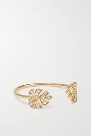 Sydney Evan Anello In Oro 14 Carati Con Diamanti Tiny Monstera Leaf