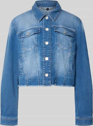 Marc Cain Cropped Jeansjacke mit Fransen in Blau Melange, Gr&ouml;&szlig;e 40