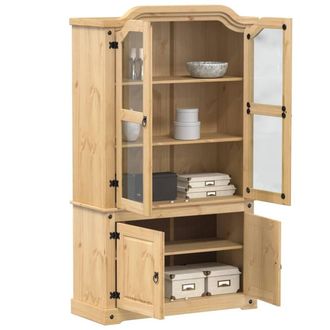 Berkfield Home Glass Display Cabinet Corona 103.5x42x180 cm Solid Wood Pine in Light Tan