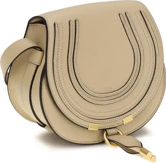 Chlo&eacute; Womens Small Marcie Leather Shoulder Bag Petal Beige Calf Bos Taurus