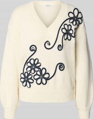 Zabaione Strickpullover mit V-Ausschnitt und Stitchings Modell El44in in Ecru, Größe XXL