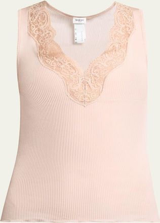 Saint Laurent Ribbed Silk Laced Tank Top