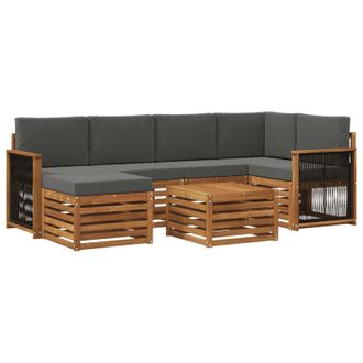 vidaXL Conjunto De Sof&aacute; Seccional Con Coj&iacute;n 6 Pcs Natural Y Antracita Vidaxl