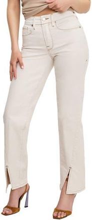 Good American Good Boy Split Hem Petite Straight Leg Jeans in Pearl001 at Nordstrom Rack, Size 15P