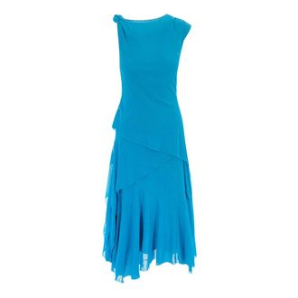 Ganni Maxi Dresses, female, Blue, Size: M Marl Mesh Draped Knot Detailing Long Dress