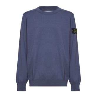 Stone Island Round-neck Knitwear, male, Blue, Size: 3XL Crewneck Sweater with Logo