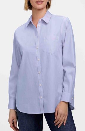 Foxcroft Non-Iron Boyfriend Button-Up Shirt in Blue Wave at Nordstrom, Size 12