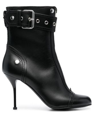 Alexander McQueen Black Buckle Ankle Boots