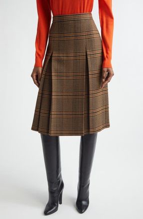 Saint Laurent Prince of Wales Plaid Wool Midi Skirt in Marron/Beige/Roux at Nordstrom, Size 10 Us