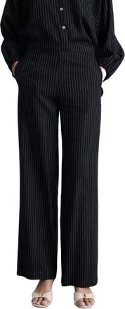 Mango Pinstripe Straight Leg Pants in Black at Nordstrom, Size Small