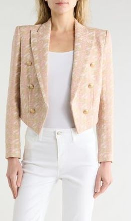 L'agence Lila Houndstooth Boxy Crop Blazer in Ecru/Pink/Gold Houndstooth at Nordstrom Rack, Size 0