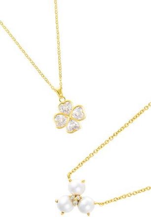 Adornia Set of 2 Assorted Crystal & Freshwater Pearl Necklaces in White/Gold at Nordstrom Rack