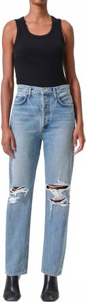 A Gold E 90S Pinch Waist Ripped High Waist Straight Leg Jeans In Backdrop