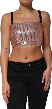 Dolce & Gabbana Womens Pink Sequined Nylon Sleeveless Cropped Top