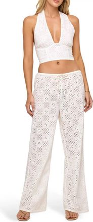 L*Space Lily Cotton Eyelet Cover-Up Drawstring Pants In Cream
